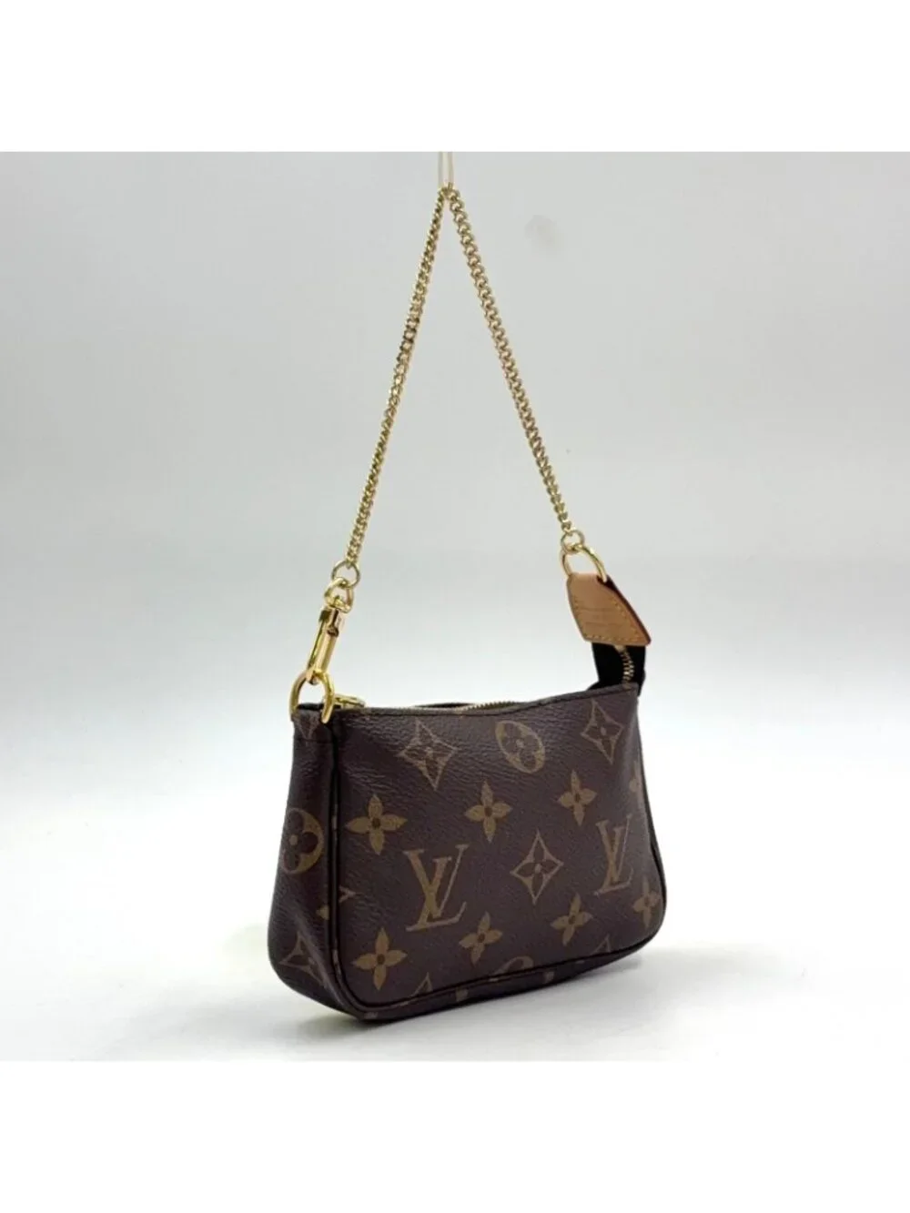 Louis Vuitton Mini Pochette Accessoires Monogram Leather Brown Handbag Gold